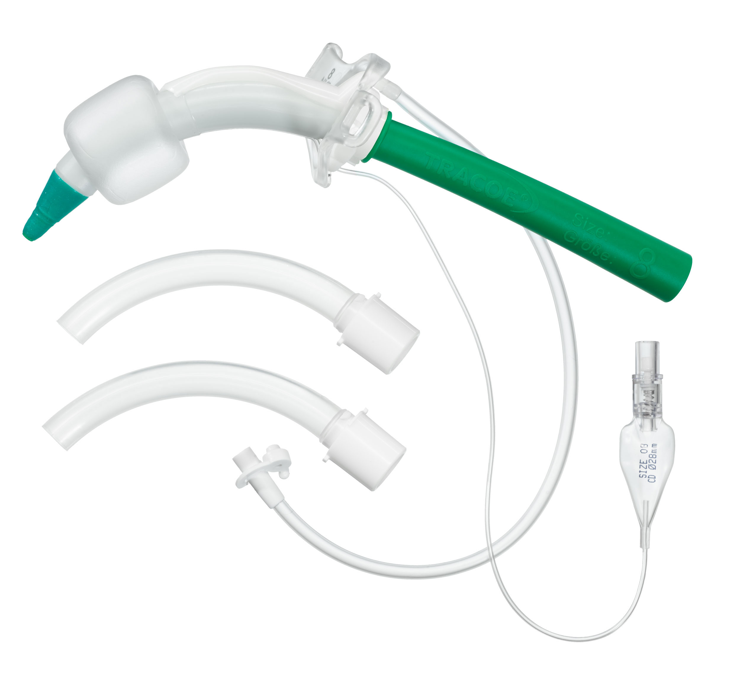 Dilation set + tracheostomy tube with low-pressure cuff, subglottic suction and minimally traumatic inserter