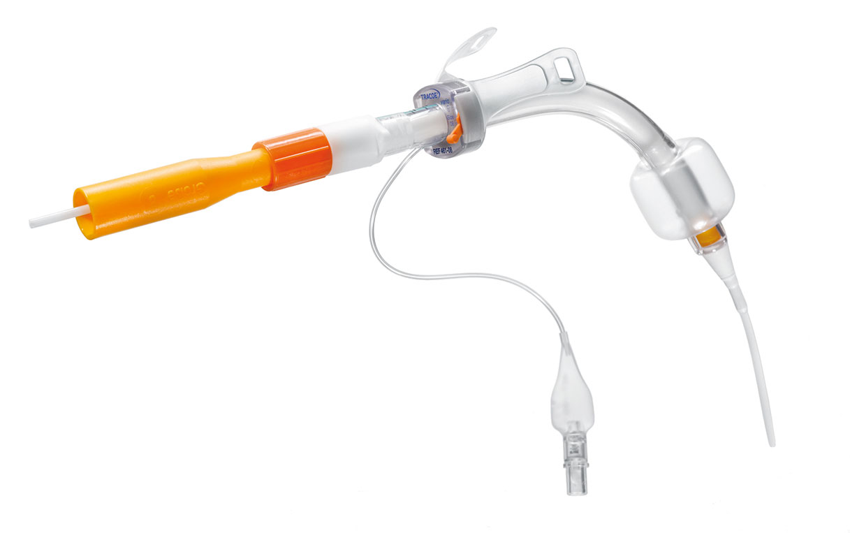 Dilation set + extra-long tracheostomy tube, with adjustable neck flange, low-pressure cuff and minimally traumatic insertion system