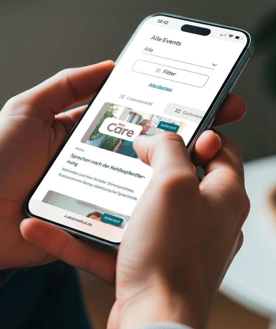 Die Atoc Medical Patienten-Events-Website auf einem Mobiltelefon angezeigt
